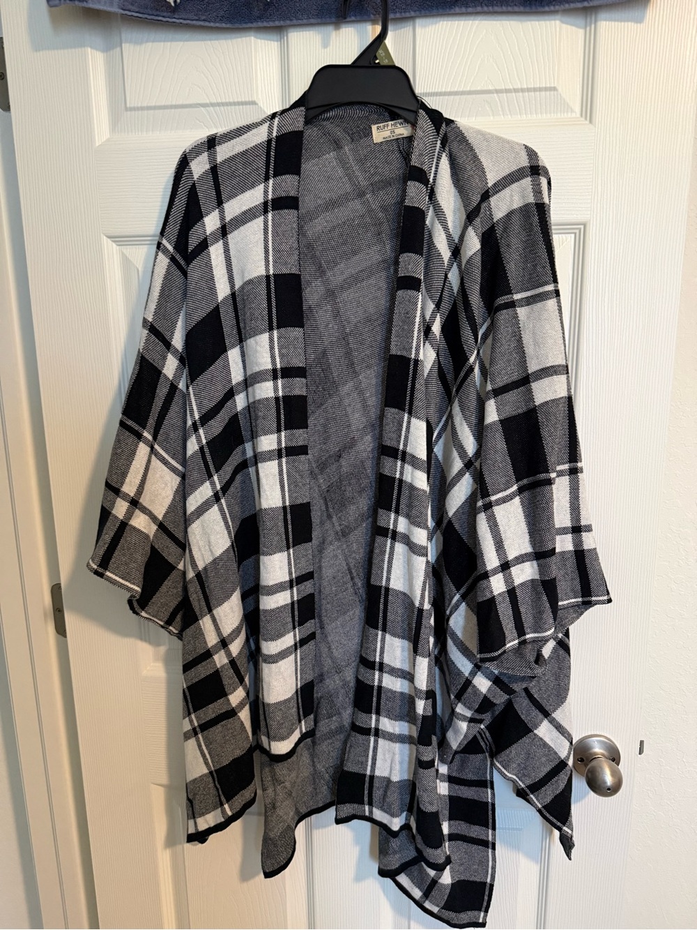 Ruff Hewn Black and White Plaid Open Front Poncho